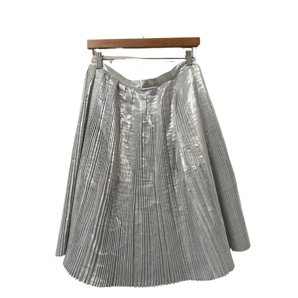 Talbots Dresses & Skirts - Talbots Metallic Silver Pleated Fit & Flare Swing Skirt Size 10